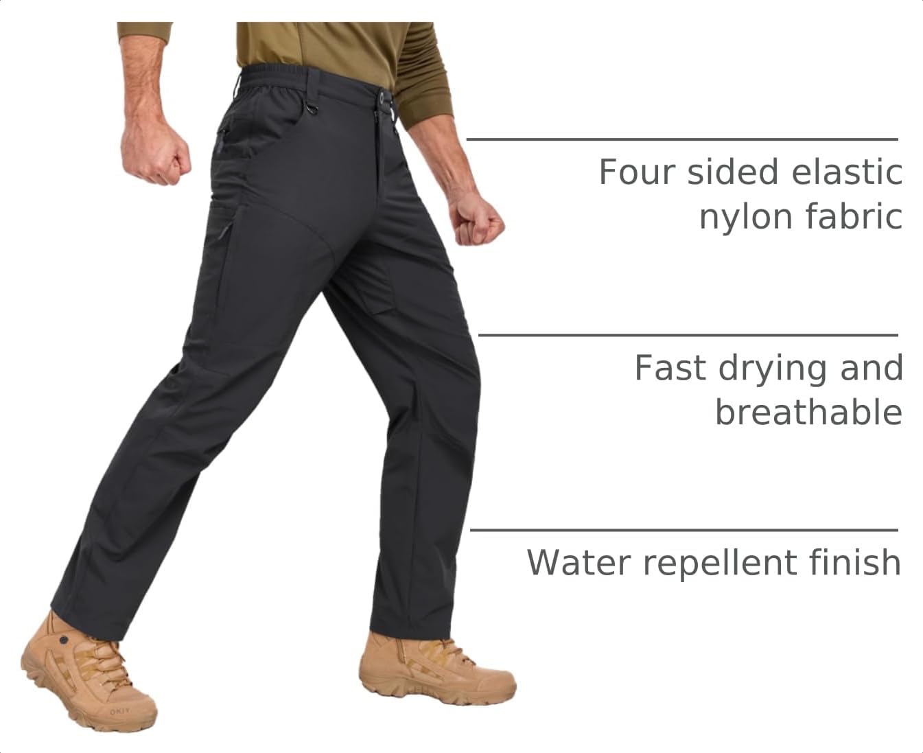 Thumbnail 3 de Mens Lightweight Cargo Hiking Pants (Quick-Dry, Water-Resistant) with 6 Zipper Pockets