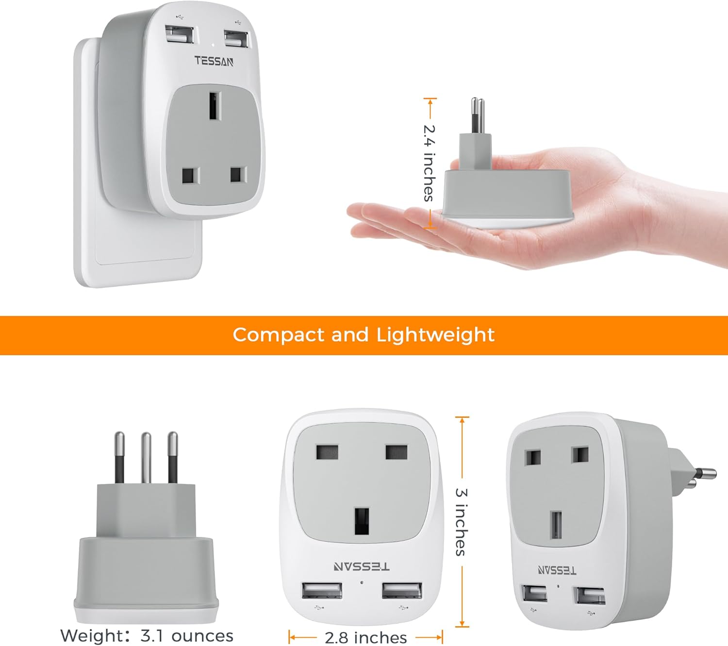 Thumbnail 4 de TESSAN Brazil Travel Adapter UK to Brazil with 2 USB 🔌