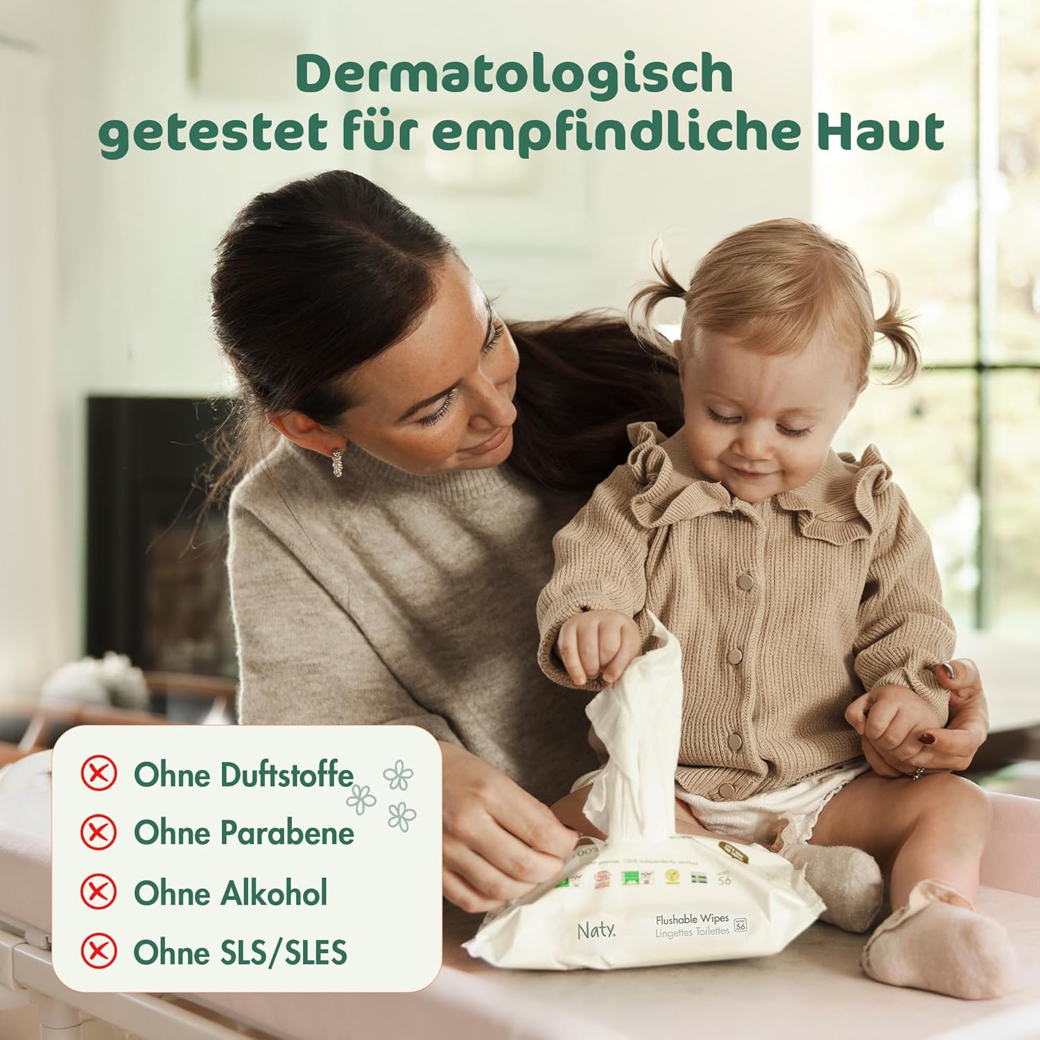 Detalle 2 de Naty Spülbare Baby Feuchttücher 672
