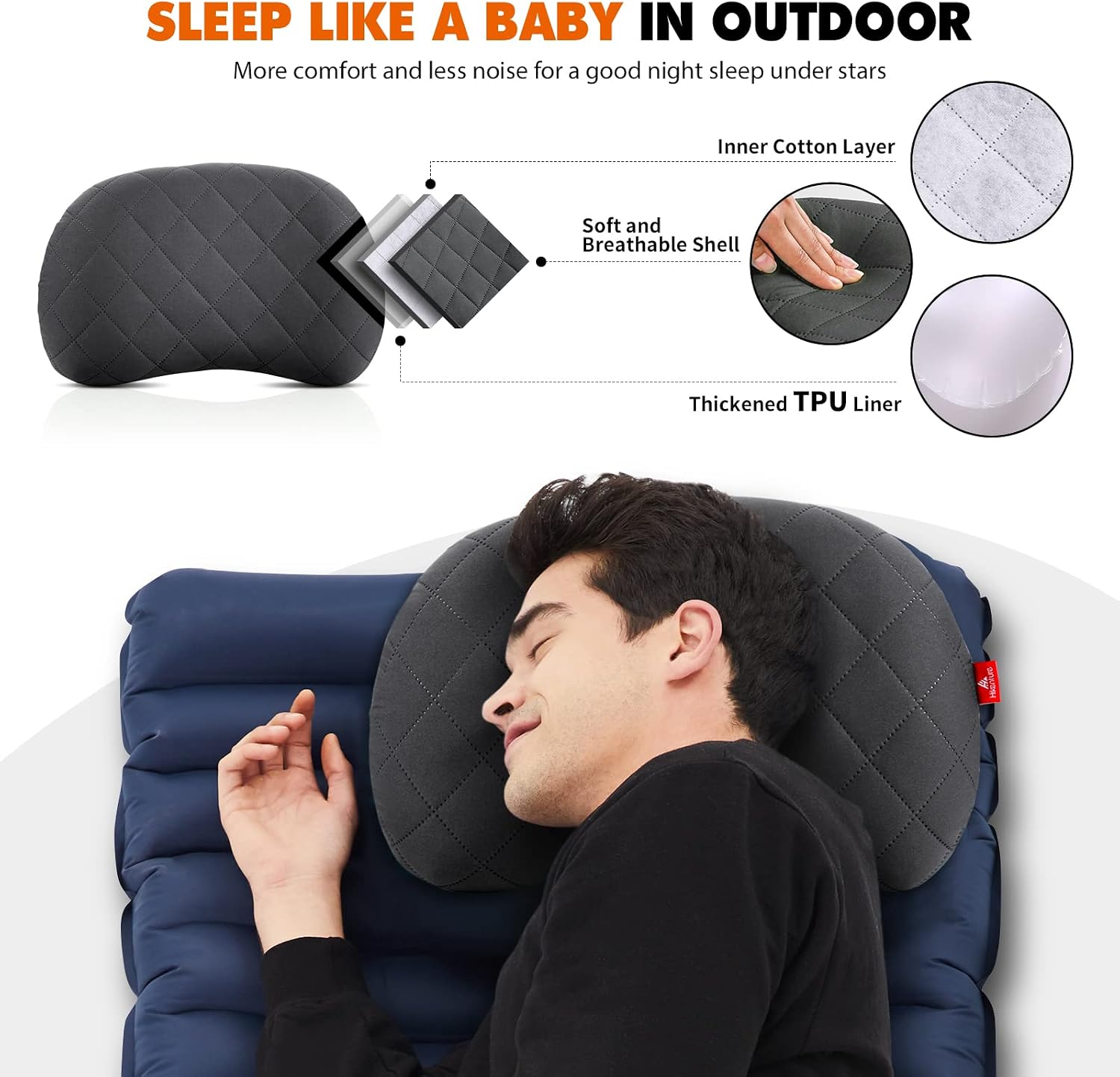 Thumbnail 6 de HIKENTURE ultralight inflatable camping pillow for adults (grey) with removable cover
