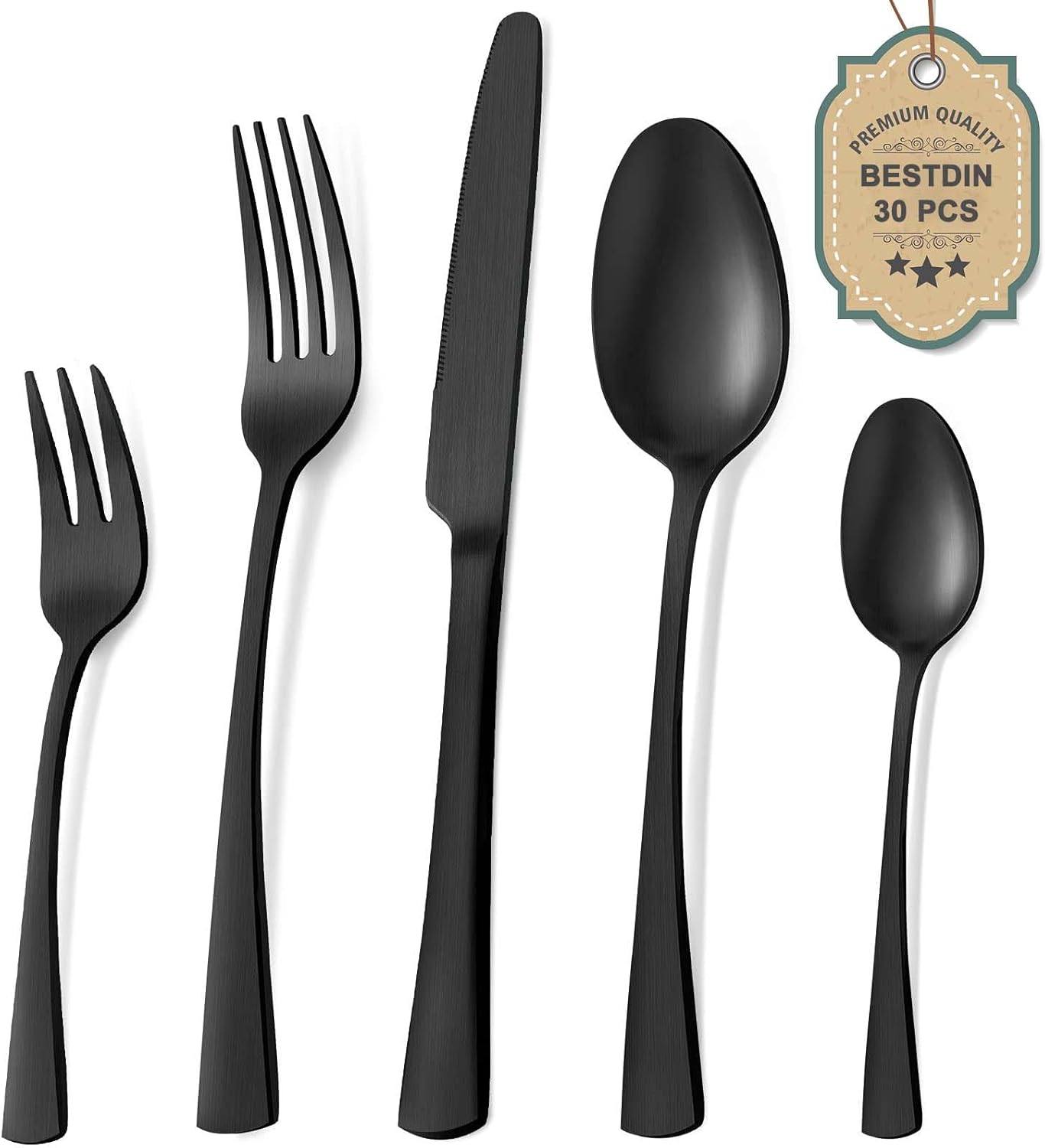 Bestdin Besteck-Set für 6 Personen, 30-teilig aus Edelstahl (schwarz matt), spülmaschinenfest