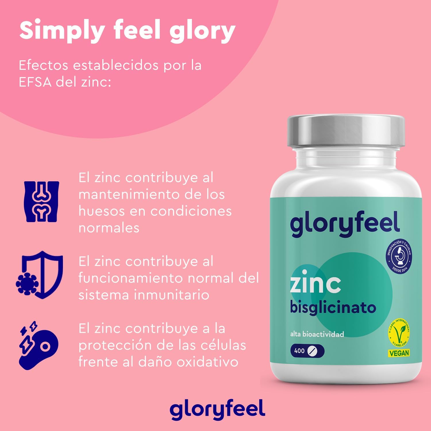 Detalle 2 de Zinc 25mg 400 tabletas Bisglicinato 💊