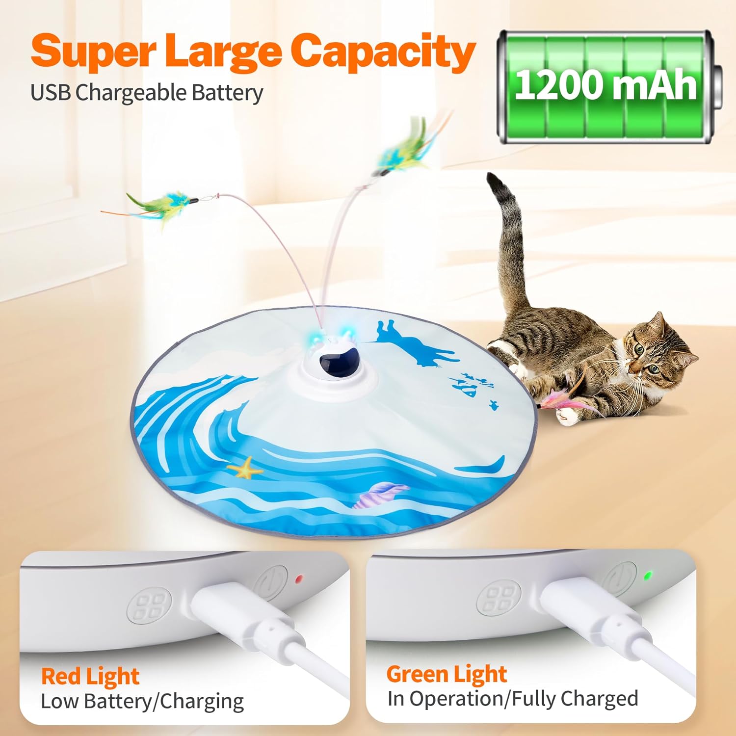Detalle 2 de Toozey Jouet Interactif pour Chat — Jeu de Cache-Cache Électrique avec 3 Plumes Interchangeables et Télécommande