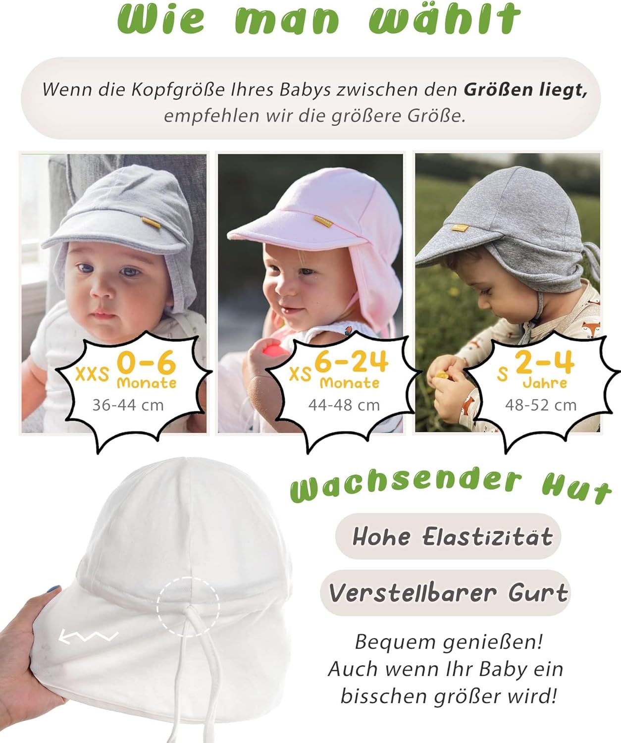 Detalle de FURTALK Baby- & Kleinkind-Sonnenhut mit UPF 50+ UV-Schutz, verstellbarem Kinnriemen und Nackenschutz