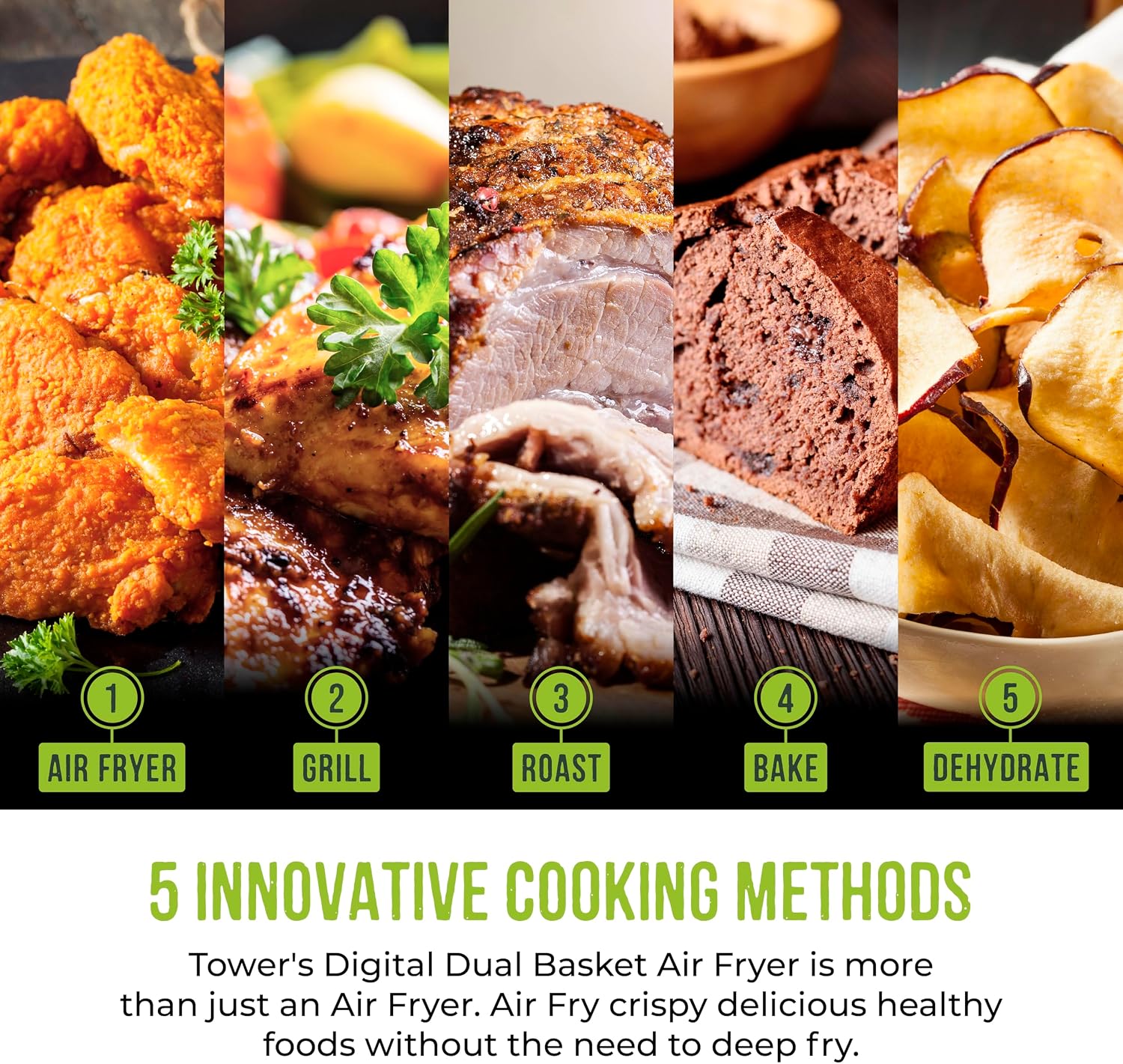 Detalle de Tower Vortx Vizion 9L dual basket air fryer