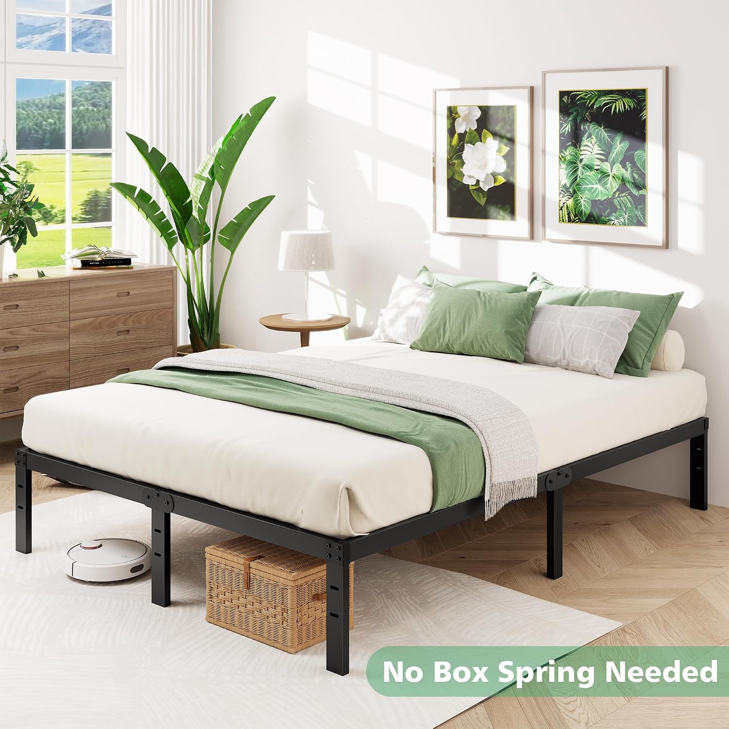 Detalle 2 de Awesofurni King Size Bed Frame, 14-Inch Metal Platform with Underbed Storage