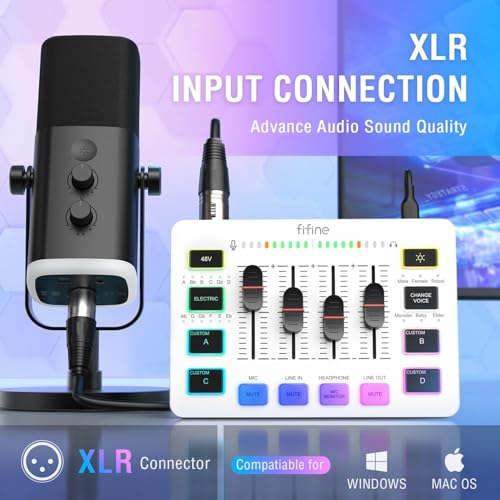 Detalle de FIFINE Gaming Audio Mixer: USB/PCIe DJ-style mixeur avec entrée XLR et alimentation fantôme 48V