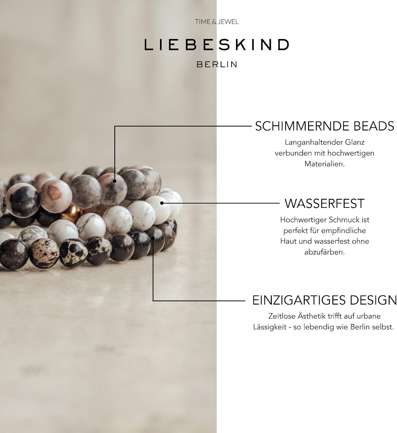 Thumbnail 3 de Liebeskind Berlin Armband Pink Opal – Rosévergoldeter 6 mm Beadschaum mit Zugband