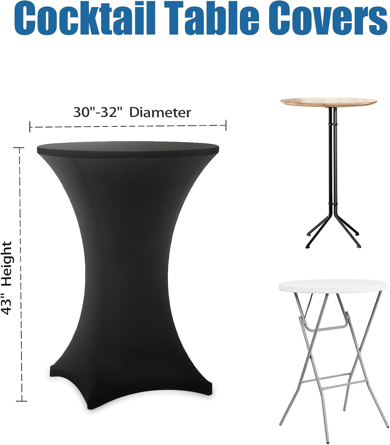 Thumbnail 2 de Lemict Cocktail Table Covers - 2 Pack 32x43 Inch Black Fitted Stretch Spandex