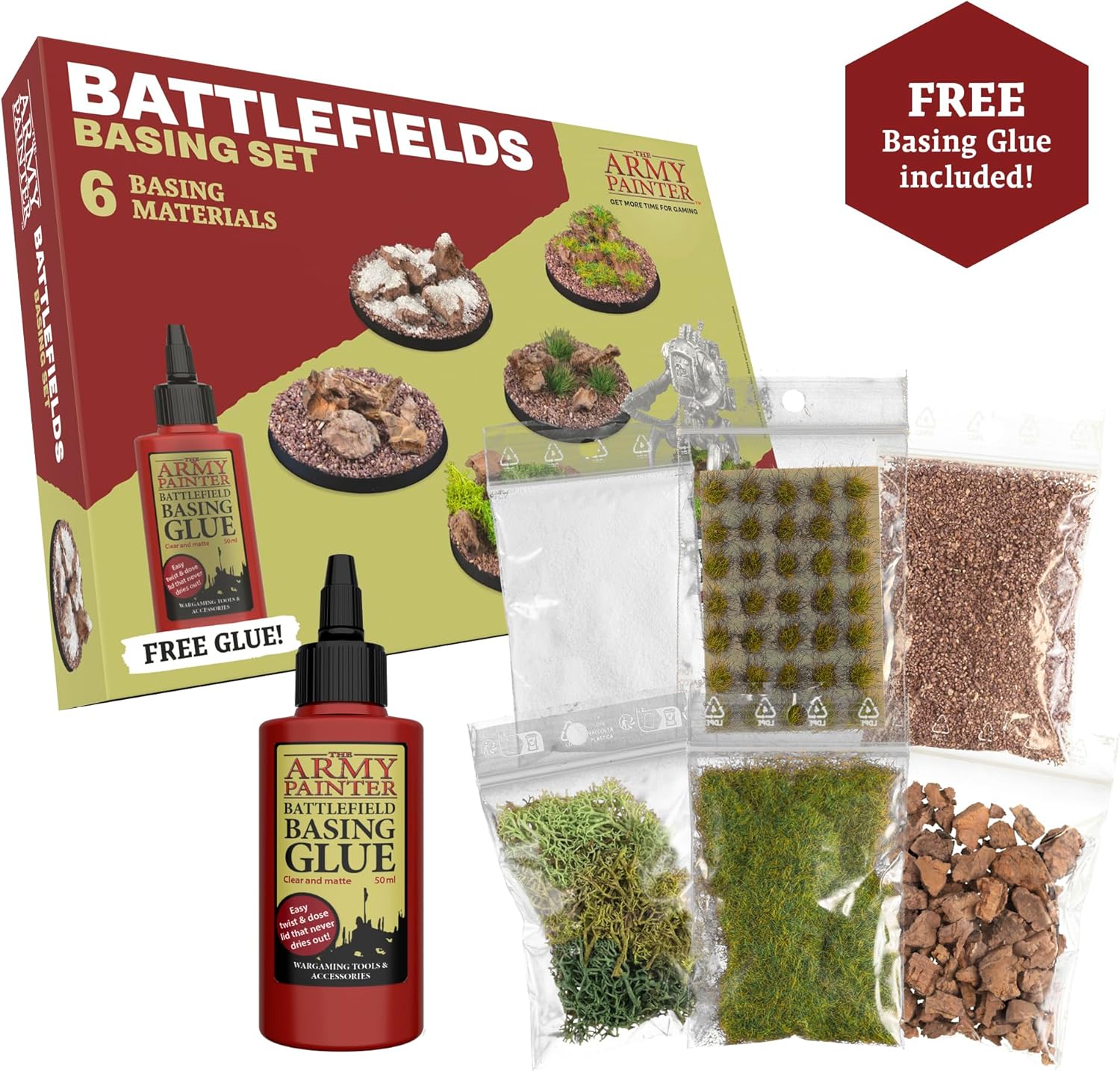 Detalle 2 de The Army Painter Battlefields ベースセット|コルク岩・砂・雪・草房・接着剤付き