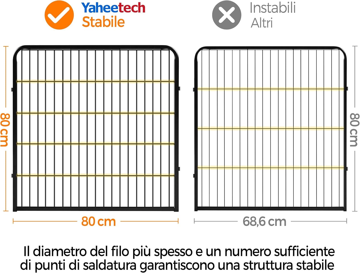 Detalle de Yaheetech Recinto per Cani 8 Pannelli 80x80 cm – Recinto pieghevole in ferro