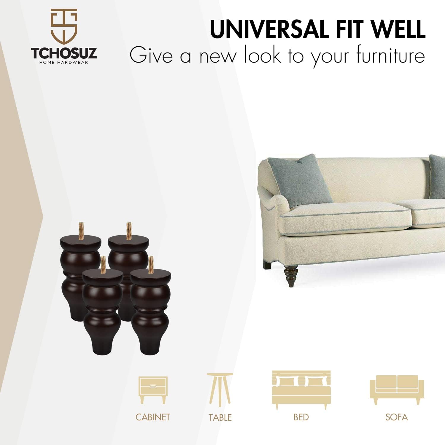 Detalle de Tchosuz Wooden Furniture Legs, 6-inch