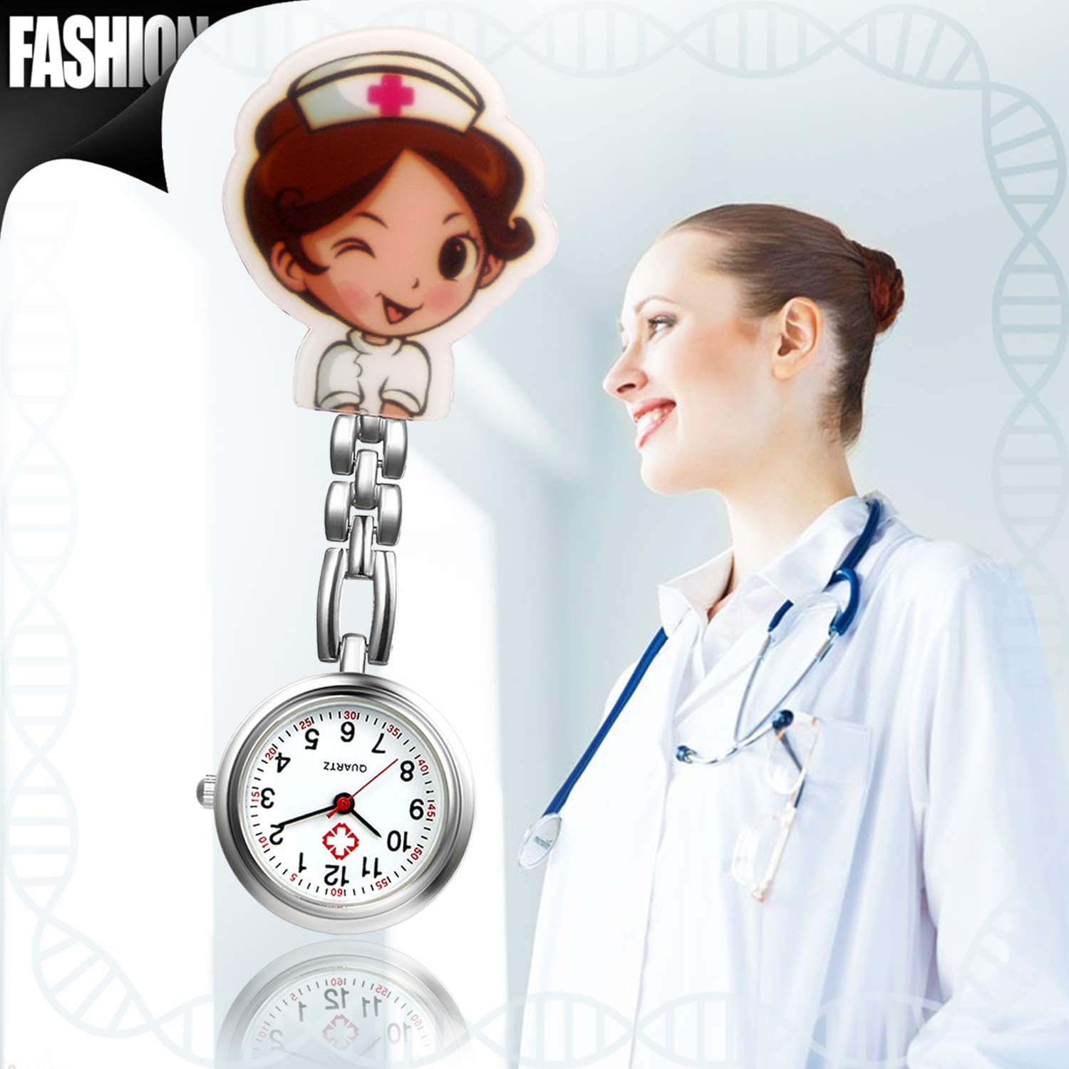 Detalle 2 de Avaner Krankenschwesteruhr Cartoon Taschenuhr mit Clip – präzise Quarz-Uhr für Klinikpersonal