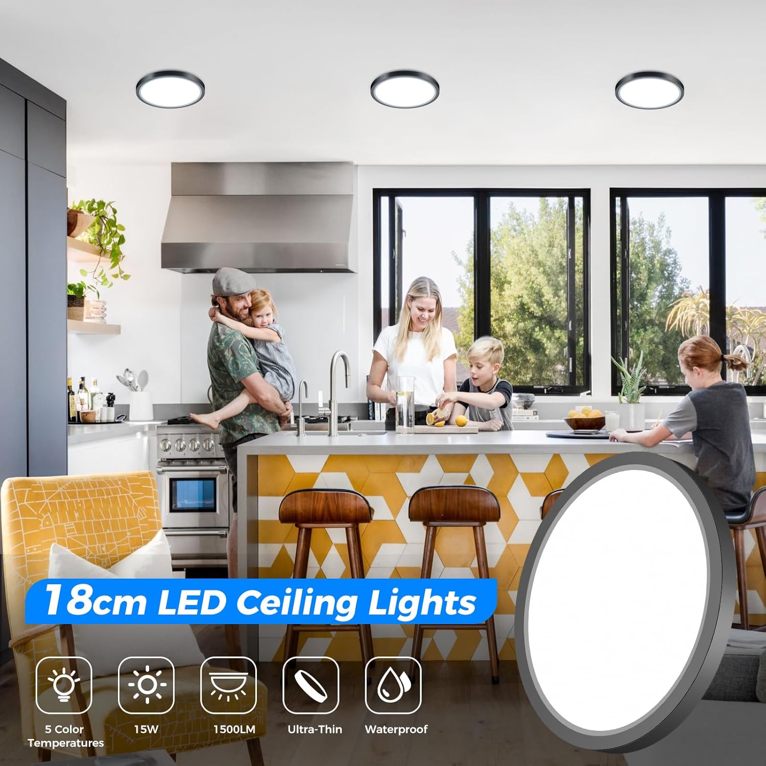 Thumbnail 2 de Peasur Deckenlampe LED Flachleuchte – IP54, 15 W, 5 Farbtemperaturen
