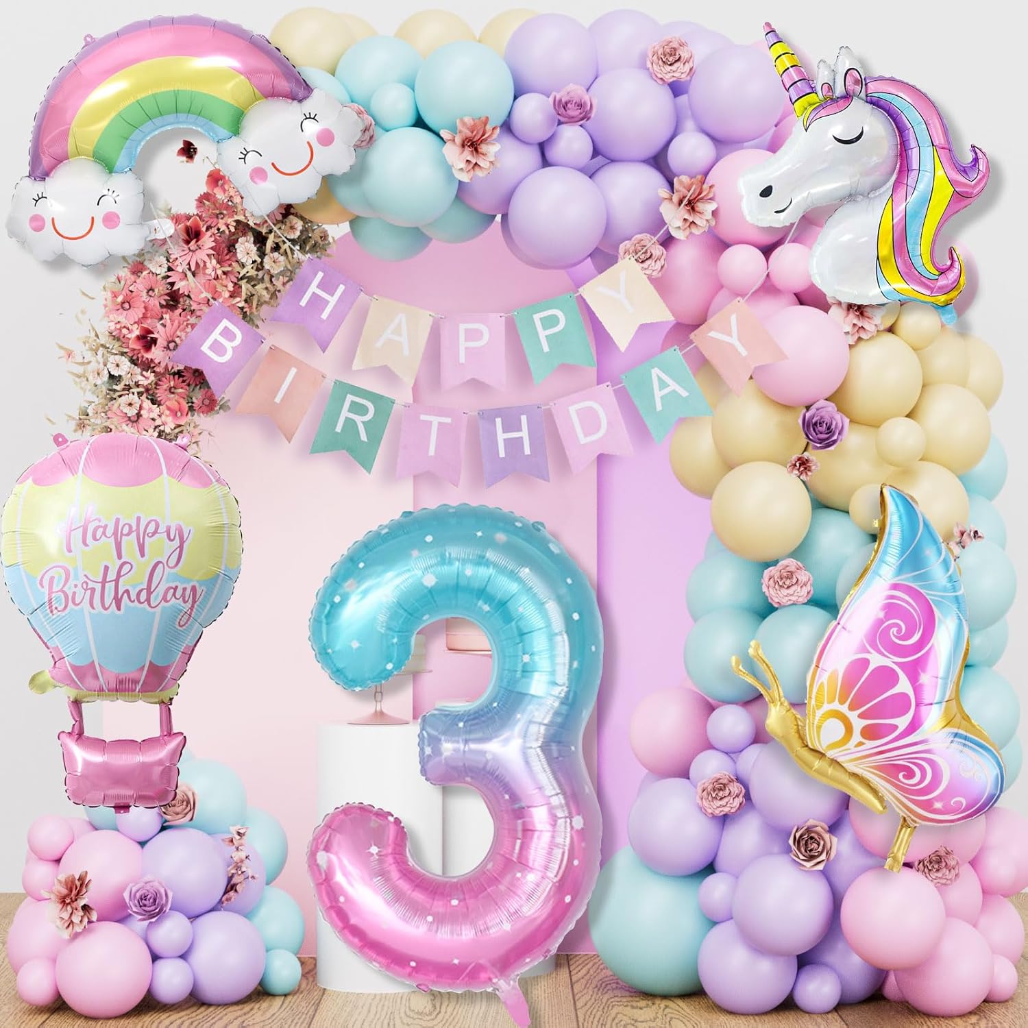 YEJIKJ Unicorn Balloons 3rd Birthday Banner 🎈