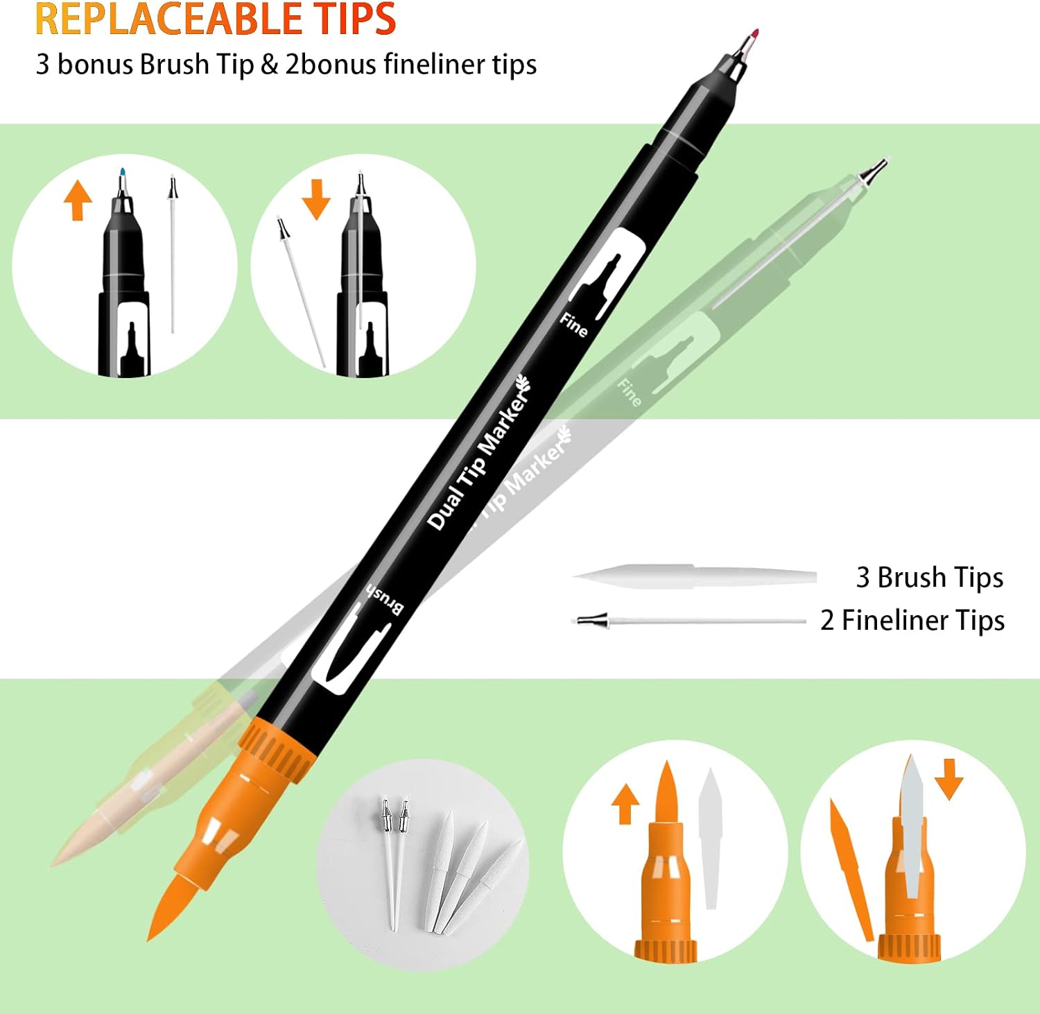 Detalle de Lyuvie 60 Colouring Pens: Dual Tip Brush Markers for Adults in a Handy Case
