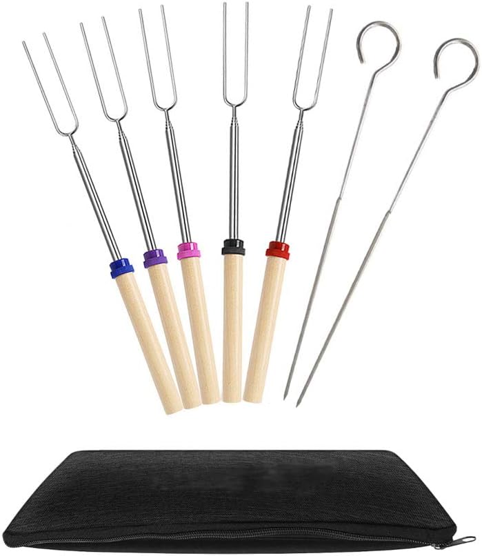 Ecloud Shop Marshmallow Roasting BBQ Sticks Set – Teleskop Edelstahlspieße, 32 Zoll, inkl. 2 Gratis 304 Edelstahl-Grillsticks