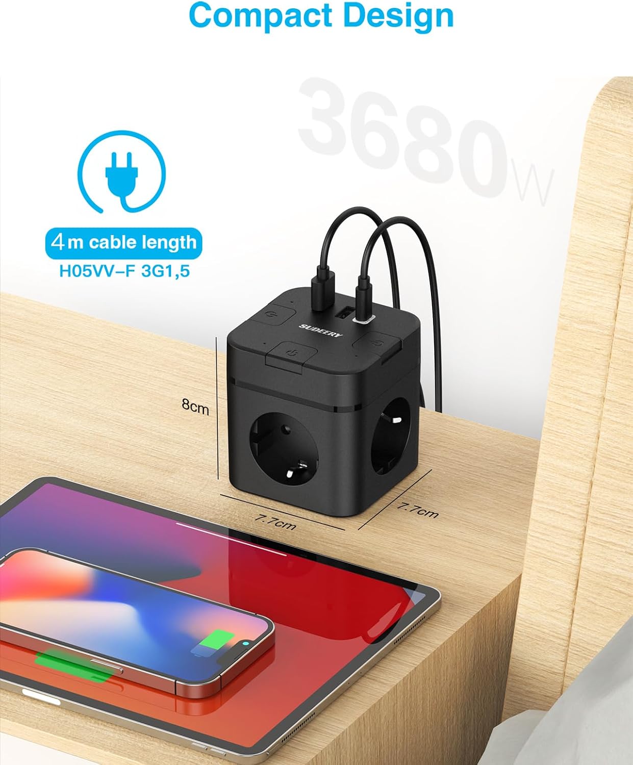 Thumbnail 6 de 6-in-1 Steckdosenwürfel mit USB‑C, 4 m Kabel 🔌
