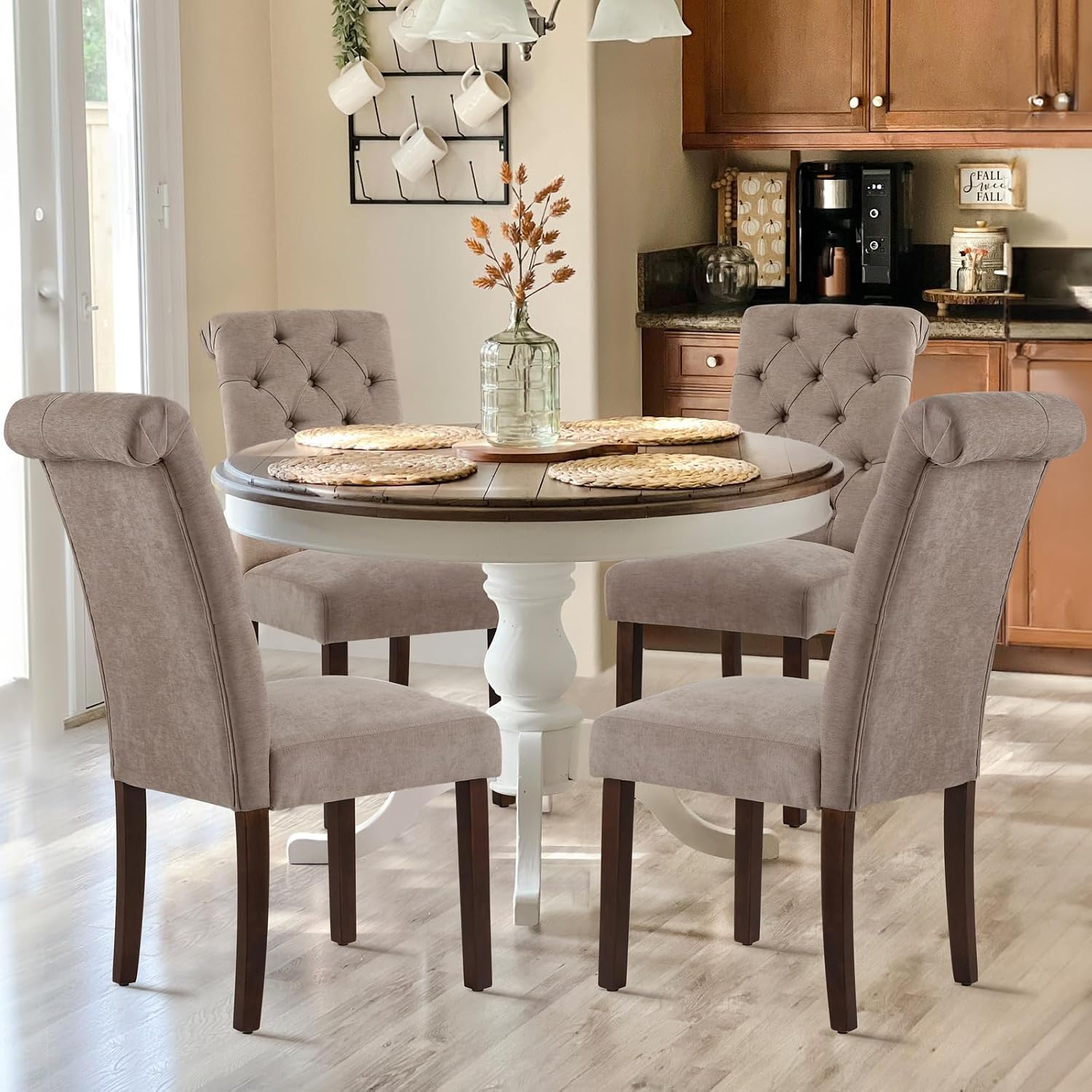 Detalle de COLAMY B242 Button-Tufted Dining Chairs, Taupe, Set of 2