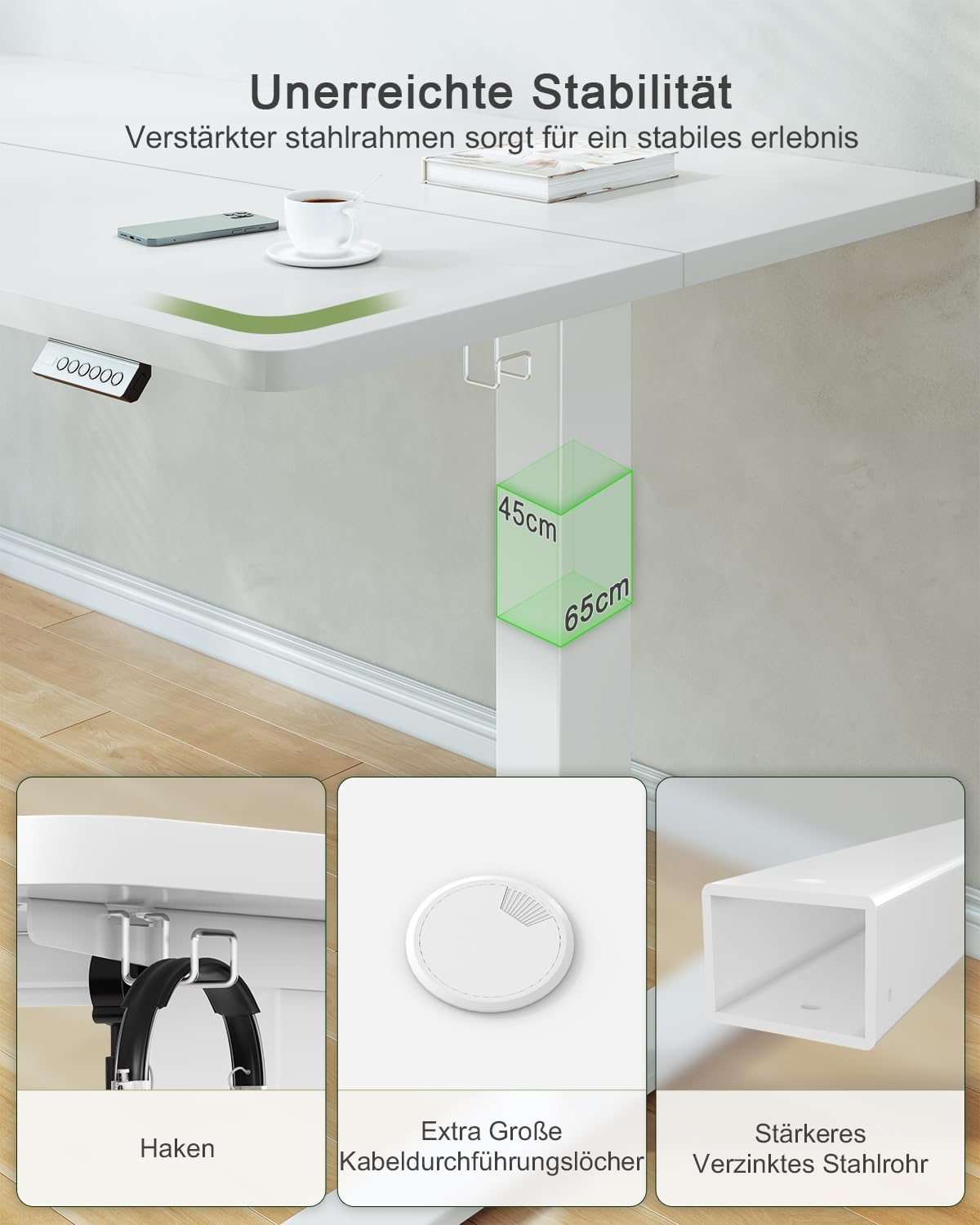 Thumbnail 4 de JUMMICO höhenverstellbarer Schreibtisch 100×60 cm
