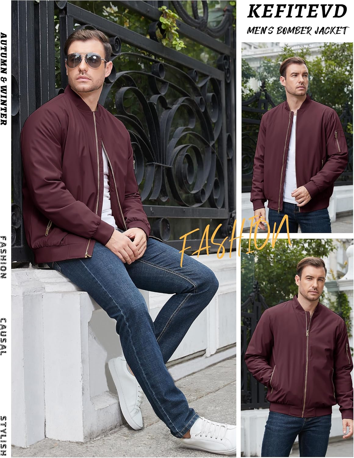 Thumbnail 6 de KEFITEVD Herrenjacke winddichte Bomberjacke