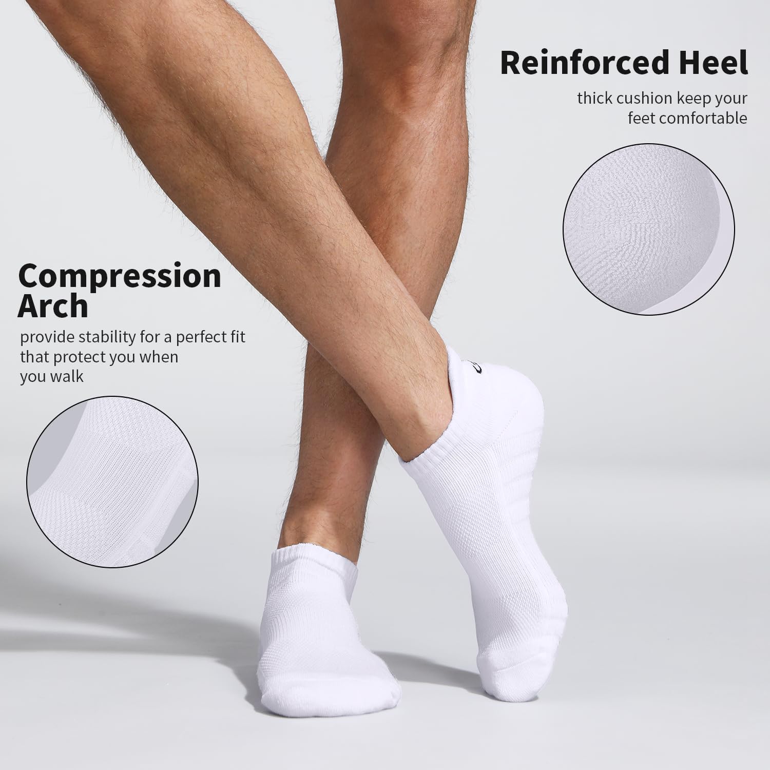 Detalle de Lapulas Athletic Ankle Socks, Low Cut Cushioned Anti-Blister Running Socks (White, L)