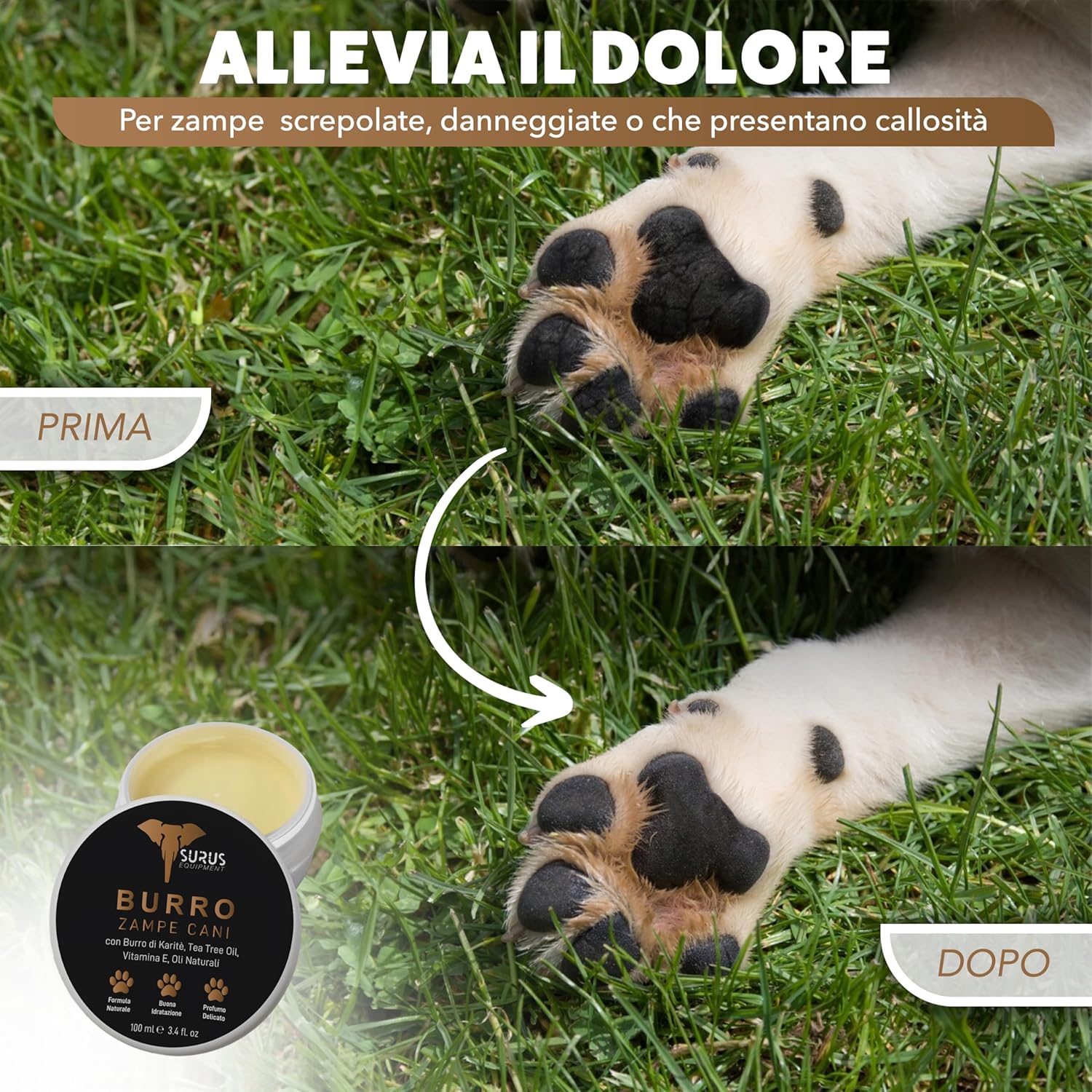 Detalle de SURUS EQUIPMENT Crema Polpastrelli Cane Naturale 100 ml – Protezione Idratante con Vitamina E, Burro di Karité e Cera d'Api