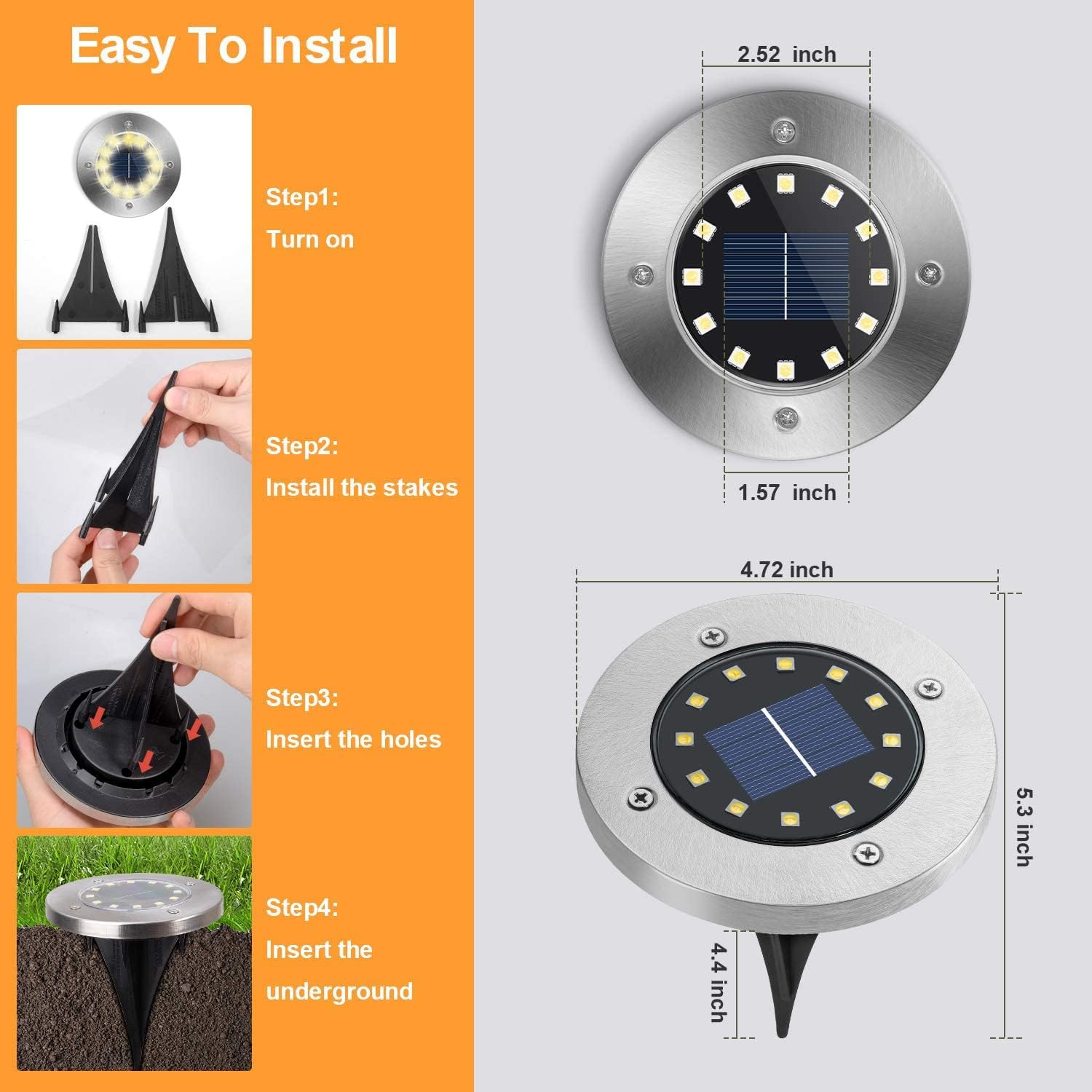 Detalle 2 de Nurkoo 12 Stück Solar Bodenleuchte Außen – 12 LEDs, 800 mAh, wasserdicht, automatisches Licht