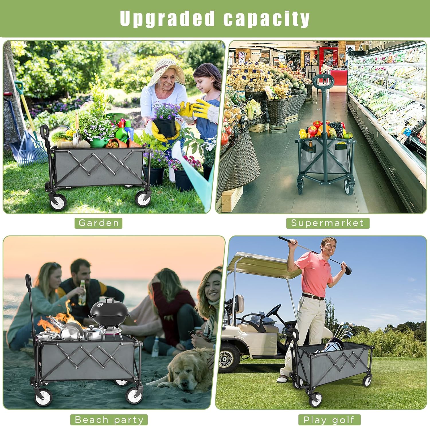 Thumbnail 6 de HOFTME Folding Trolley with Wheels (100L) – all-terrain folding wagon with adjustable handle and cover bag, grey
