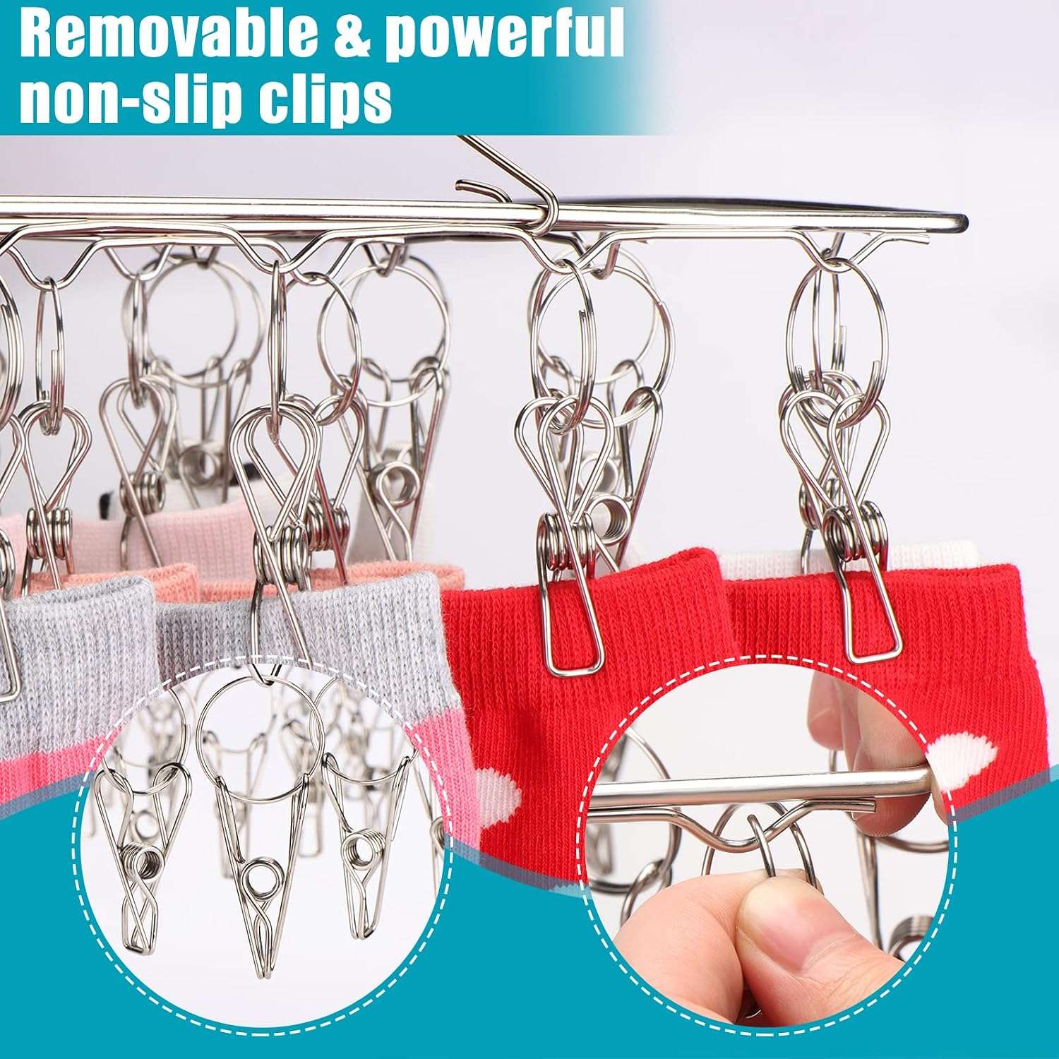 Thumbnail 5 de Sinnsally Folding Sock Dryer with 36 Pegs: Stainless Steel Drying Rack for Socks and Small Garments