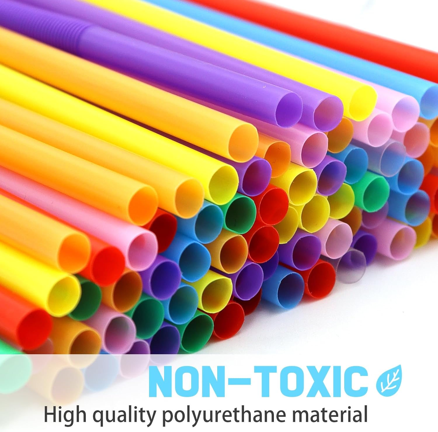 Detalle de 100 Pcs Colorful Plastic Disposable Bendable Straws — 12.8 inches, Assorted Colors