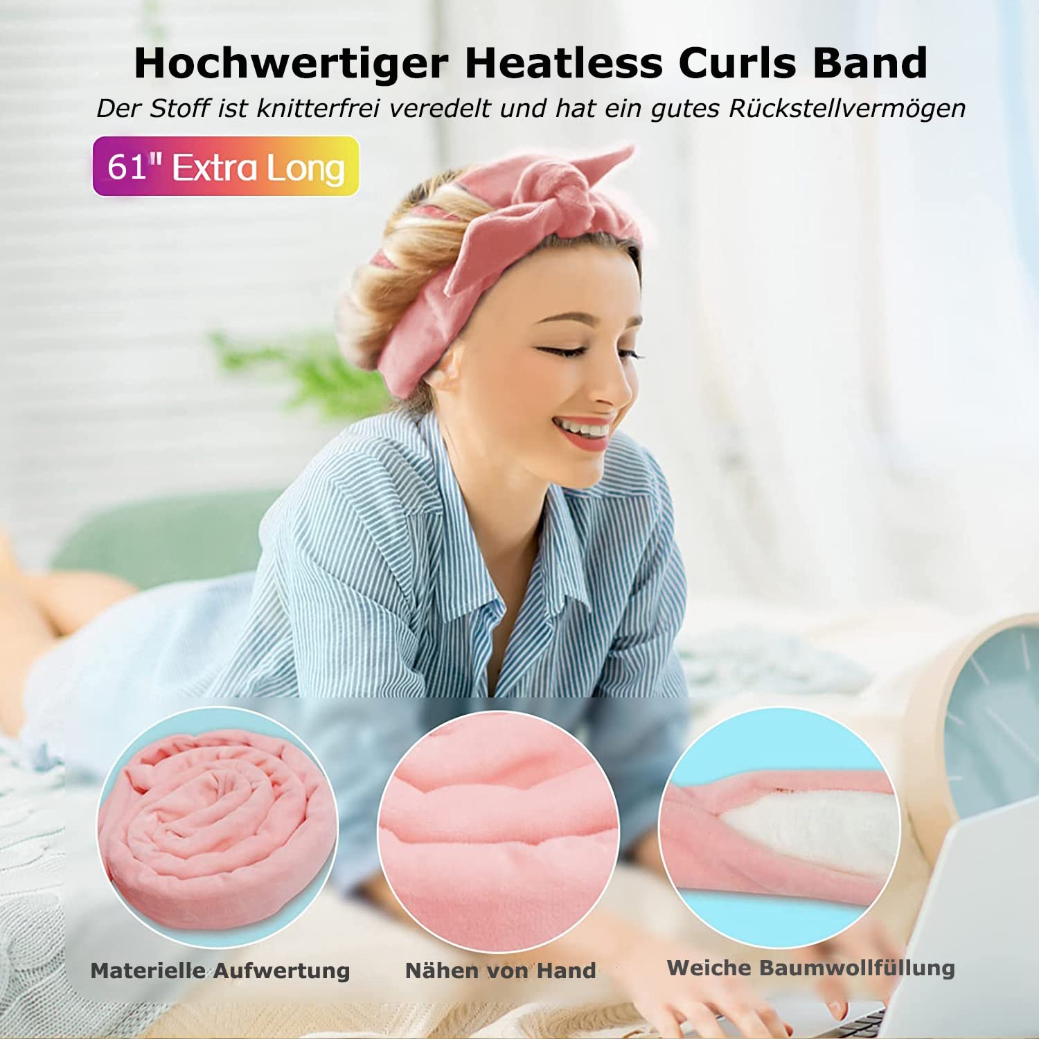 Detalle 2 de Lockenwickler Ohne Hitze – Heatless Waves Set (Rosé, 1 Set) für langes bis mittleres Haar