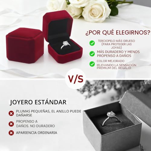 Detalle de Heyumybit Joyero para Anillo en Terciopelo Rojo – Caja de Propuesta