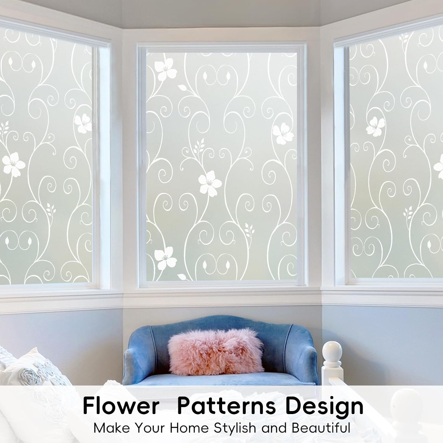 Detalle 2 de DUOFIRE DP014W-3680 White Flower Window Privacy Film, Static Cling, 90 x 200 cm