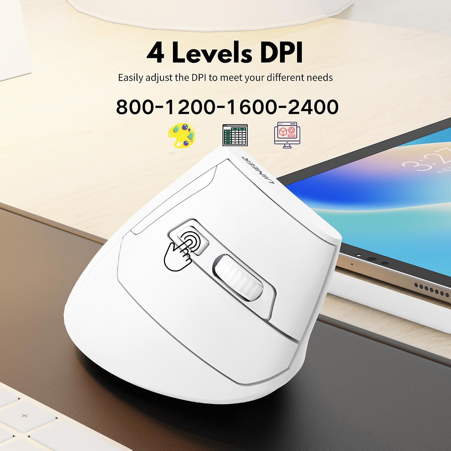 Detalle de Uineer 2.4G Rechargeable Vertical Wireless Mouse — 59° Ergonomic Design for RSI Comfort