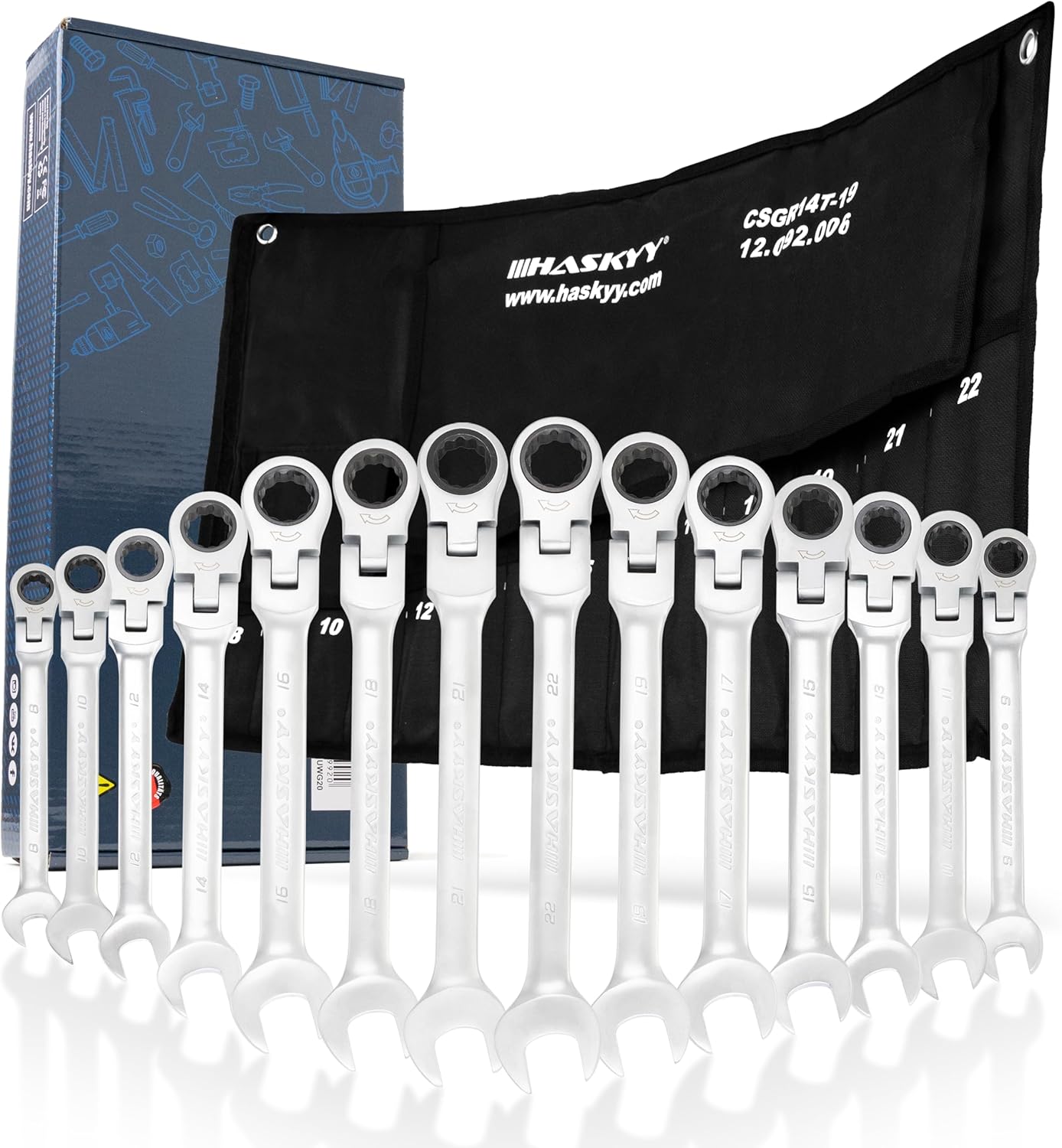 Thumbnail 6 de HASKYY Set di chiavi a cricchetto snodate 22 pezzi, 8–32 mm: versatilità e robustezza per ogni cantiere