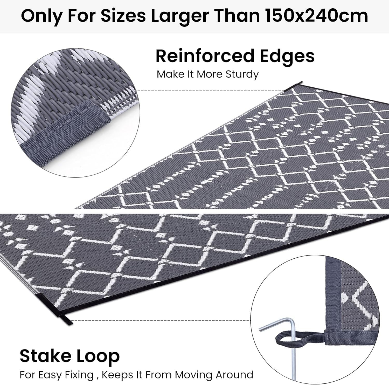 Detalle de Homaxy Tapis d'extérieur résistant aux intempéries 270 x 360 cm — Réversible, imperméable et facile à entretenir