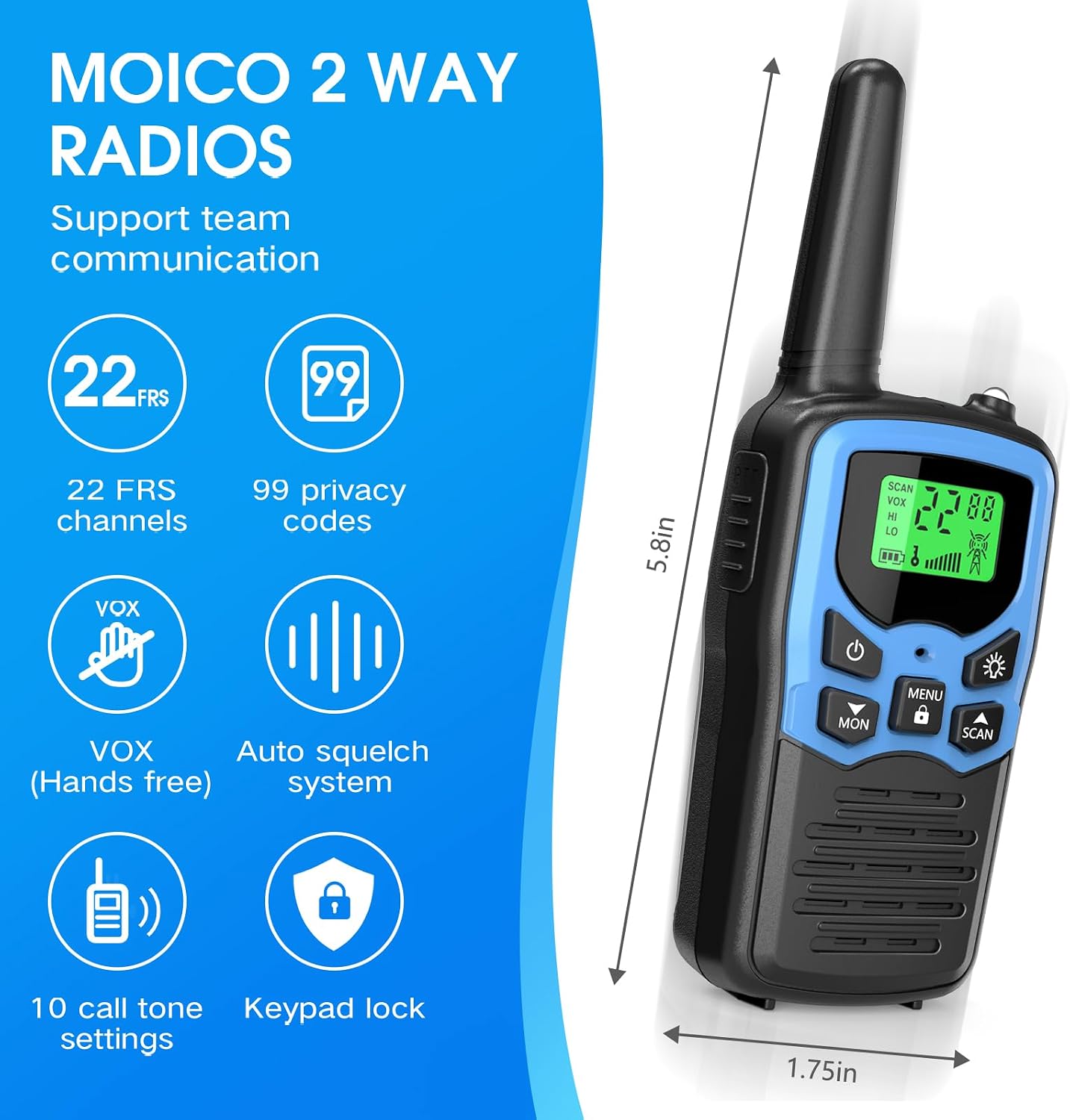 Detalle 2 de MOICO FRS Walkie-Talkies, 22 Channels