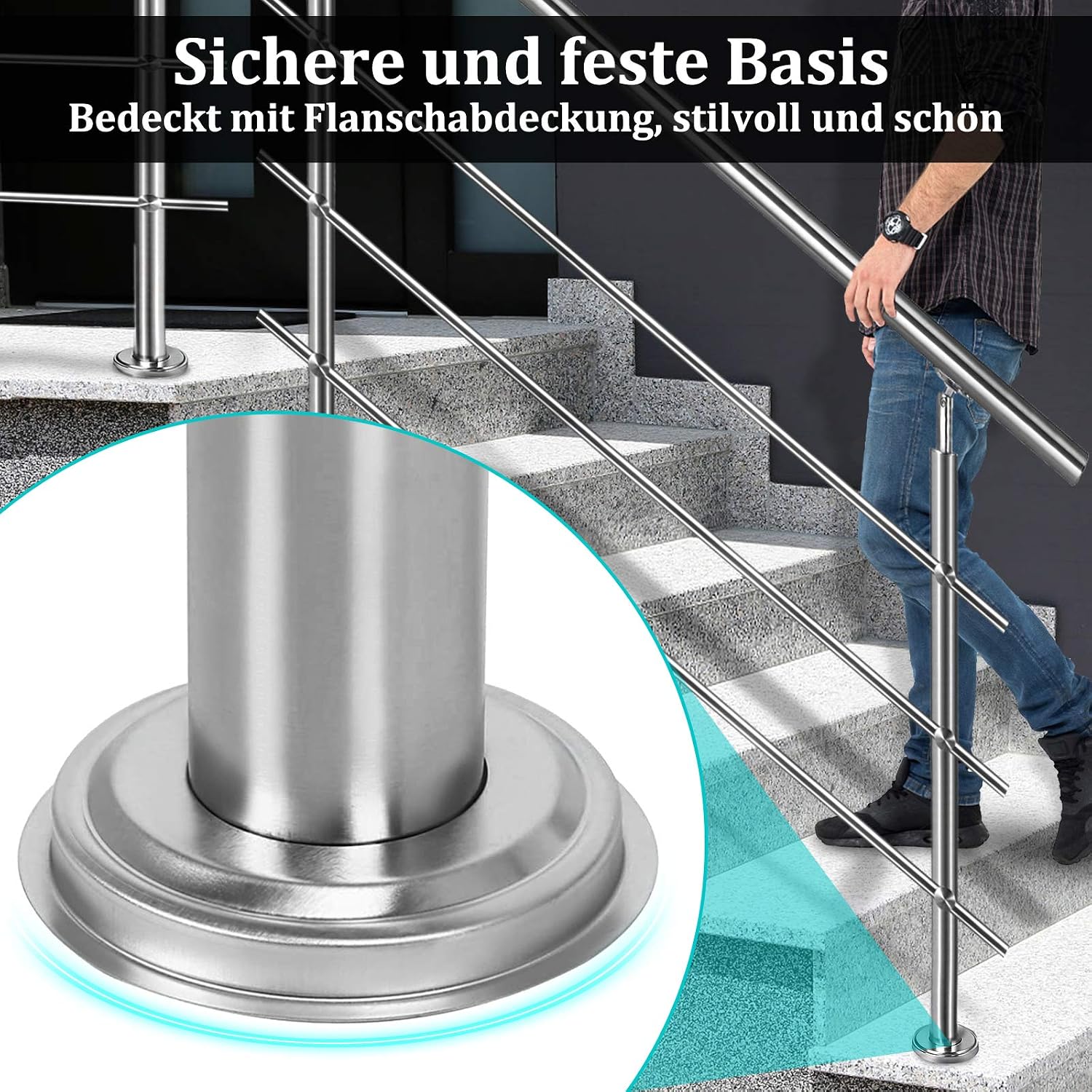 Detalle de LZQ 100 cm Stainless Steel Handrail, 106 cm High, Without Cross Braces