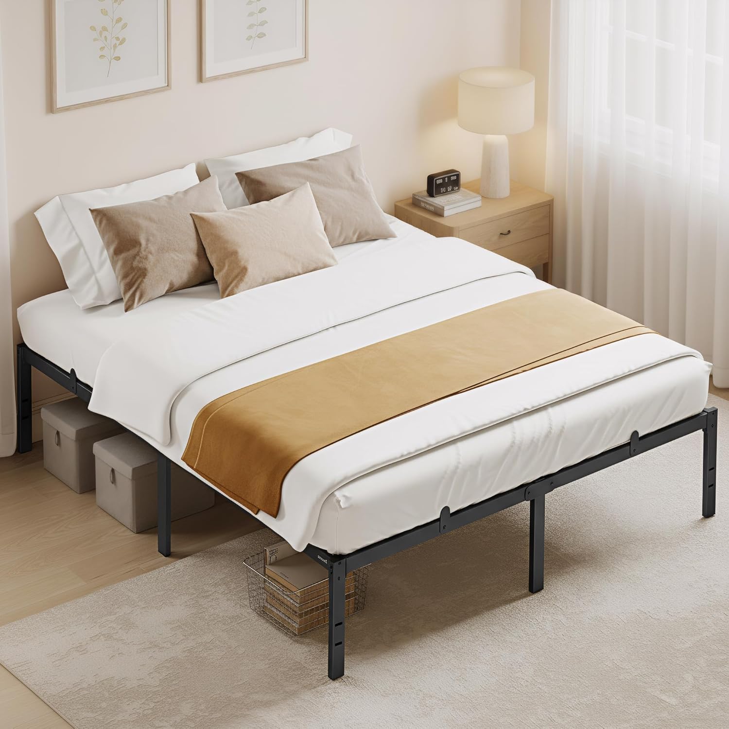 VASAGLE Cadre de Lit 160 x 200 avec Sommier Métal RMB155BD01