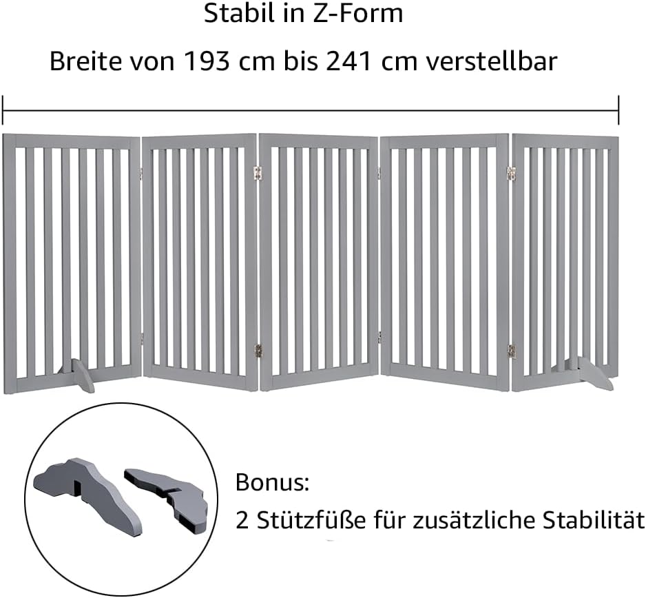 Thumbnail 3 de unipaws extra breites Absperrgitter für Hunde (254 cm), 5 Paneele, freistehend, faltbar ohne Bohren – 91 cm hoch, Grau