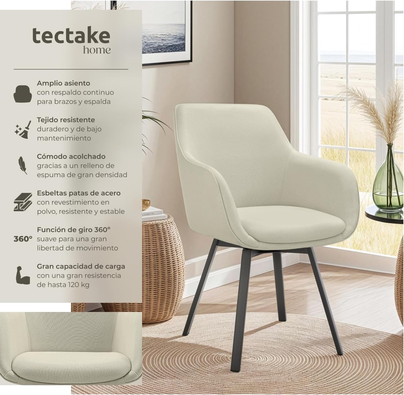 Thumbnail 3 de TecTake Silla Giratoria 360° beige