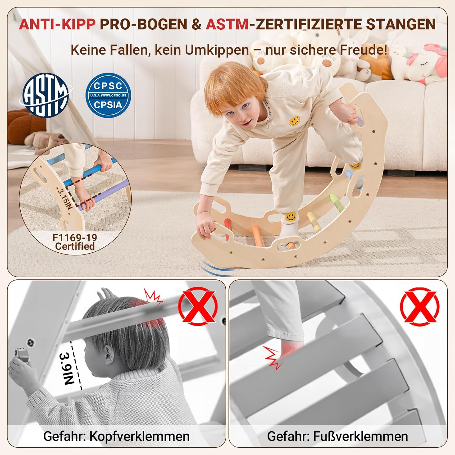 Thumbnail 2 de COSYLAND Indoor Klettergerüst L – Großes Kletterdreieck-Set mit Kletterbogen & Rutsche (8-in-1) für Kinder ab 18 Monaten