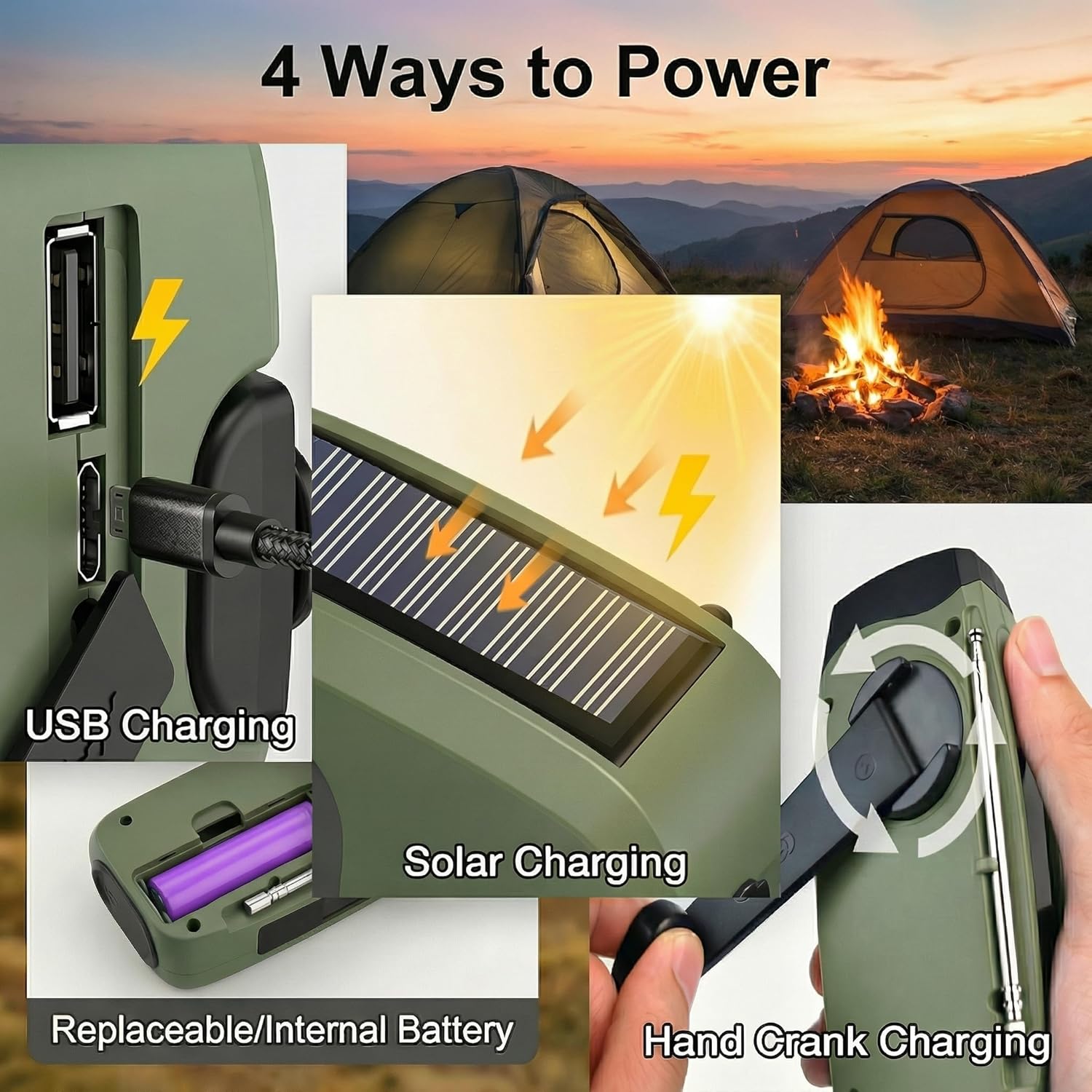Thumbnail 1 de Radio di emergenza portatile con alimentazione solare e manovella: 2000 mAh, allarme SOS e torcia 3W