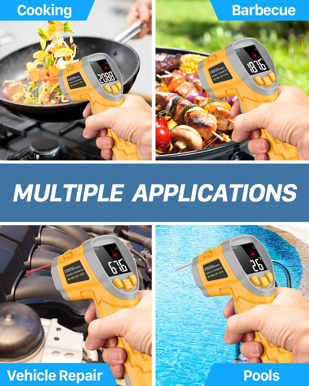 Thumbnail 4 de Eventek Termometro a infrarossi (laser) con emissività regolabile -50°C~600°C, LCD retroilluminato