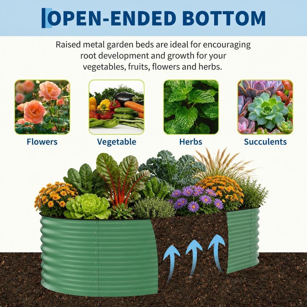 Detalle de Garvee bhg-oiQky0nthCSWL3-47fw-z 2-Pack Oval Galvanized Raised Beds, 24-Inch Deep