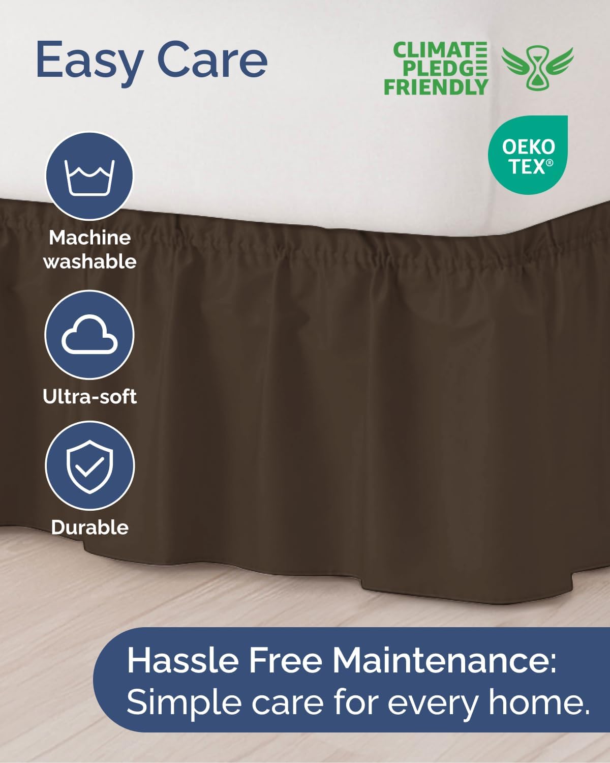 Detalle 2 de Wrap Around Dust Ruffle Bed Skirt - Brown for Full Size Beds (18 Inch Drop) with Elastic Wrap