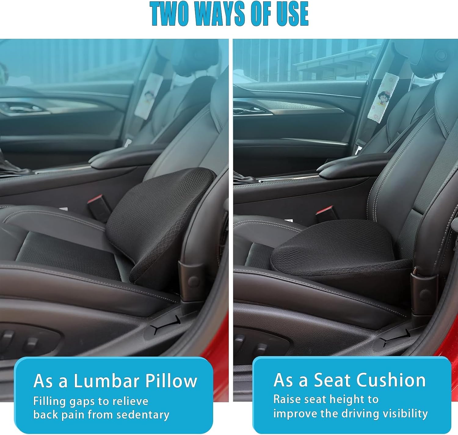 Detalle de OLYDON Keilkissen Auto aus Memory Foam – Sitzkissen für Auto & Bürostuhl (Schwarz)