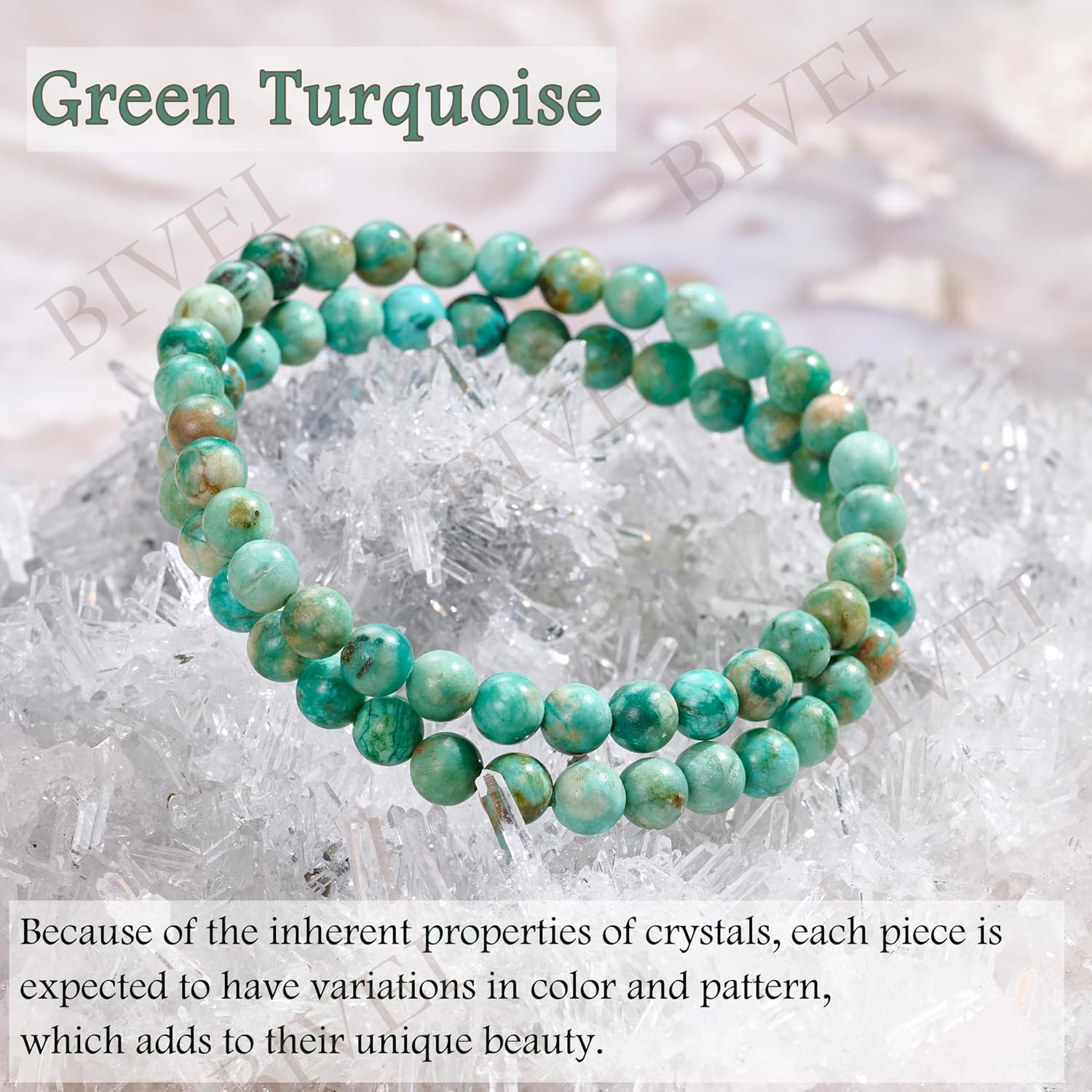 Thumbnail 4 de Bivei Crystal Bracelet for Women (6mm turquoise) – stretch beaded natural stone yoga jewellery