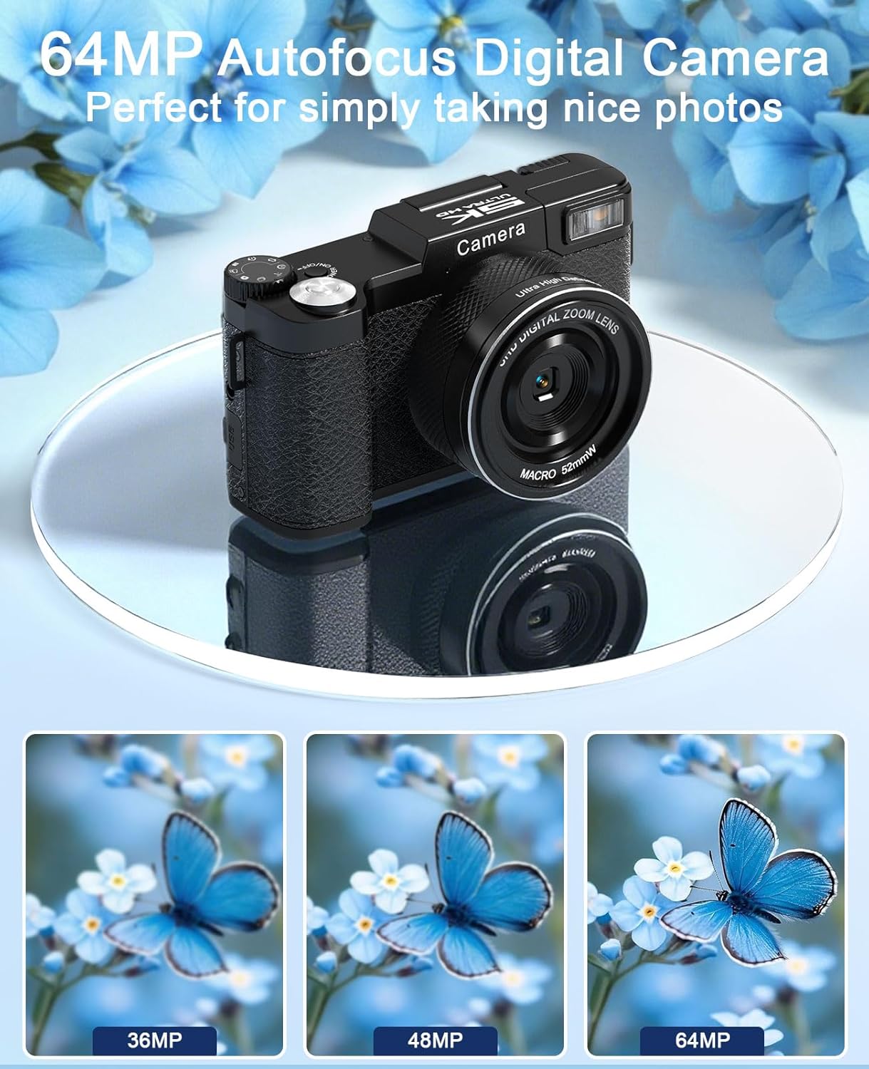 Thumbnail 2 de 5K Digitalkamera mit 64 MP, WLAN, 180°-Display und 2 Akkus – kompakte Foto- und Vlogging-Kamera für Einsteiger